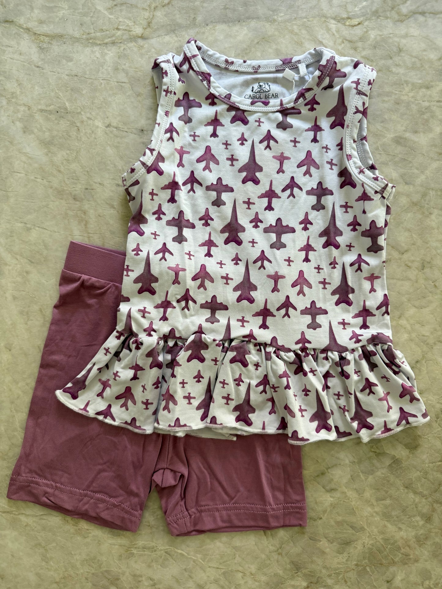 Pink Airplane Baby Outfit Set – Ruffle Tank & Matching Shorts | Bamboo Blend