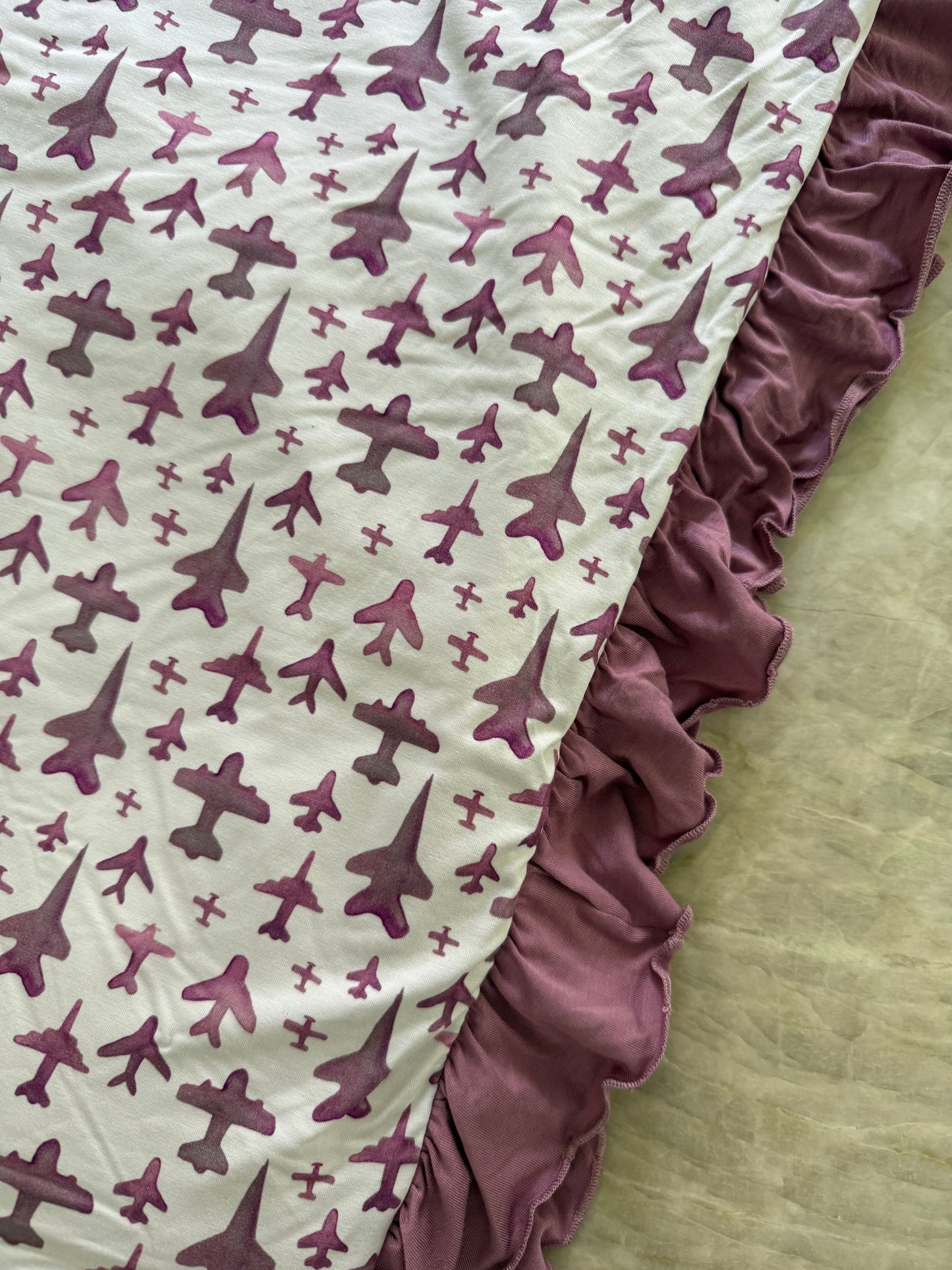 Pink Airplane Baby Blanket with Ruffle – 47” x 47” | Bamboo & Plush