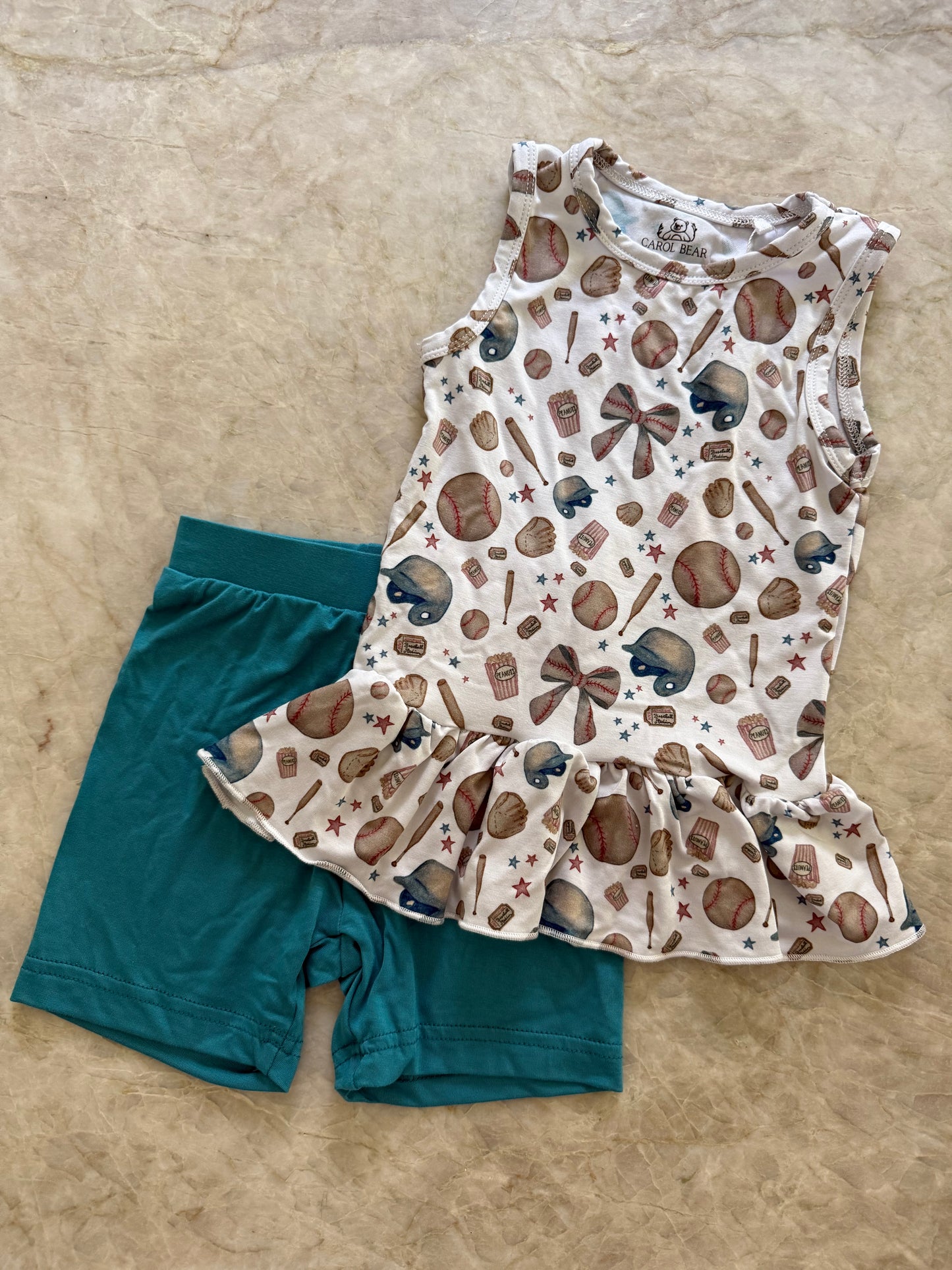 Girly Baseball Baby Outfit Set – Ruffle Tank & Matching Shorts | Bamboo Blend