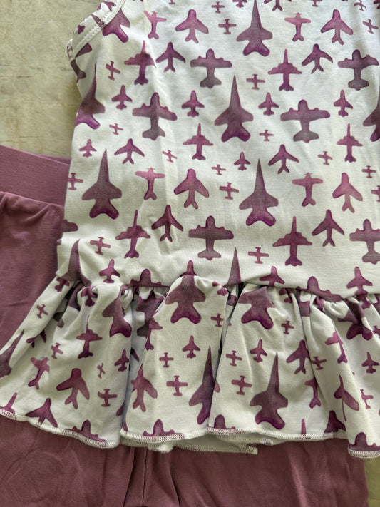 Pink Airplane Baby Outfit Set – Ruffle Tank & Matching Shorts | Bamboo Blend