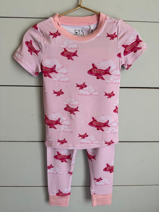 Sky High Dreams Bamboo Pajama Set – Pink Airplanes