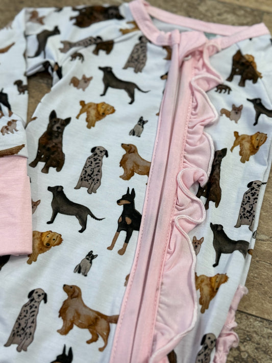 Dog Daze Ruffle Sleeper - Zipper Pajamas